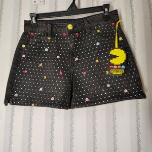 Justice-Black Jean Shorts with Colorful Pac-Man Design And Gems Size 16 Girls